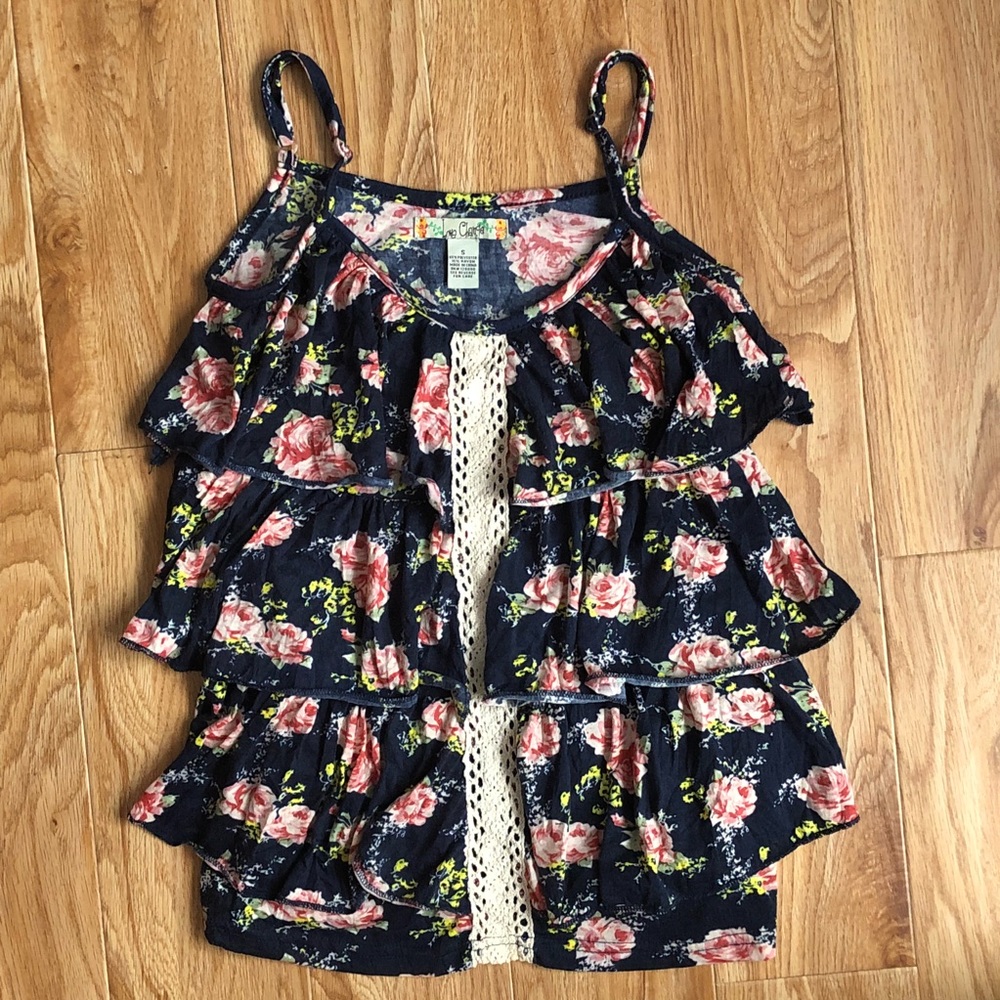 SpaghettiStrap Ruffle Layered Floral Blouse